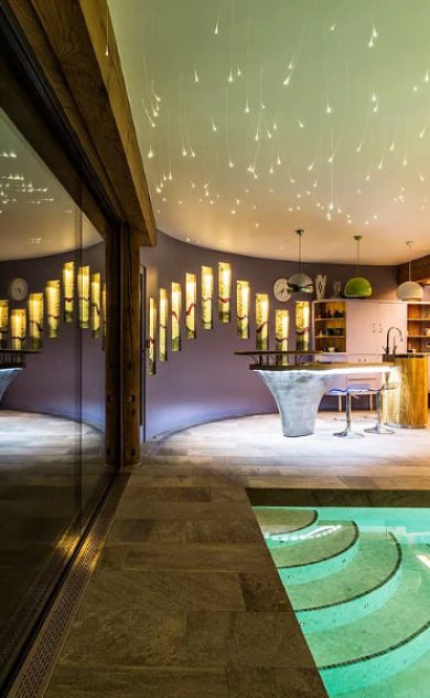 private pool house bespoke concrete kitchen island