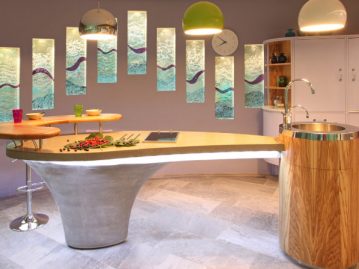 bespoke concrete kitchen island private pool house