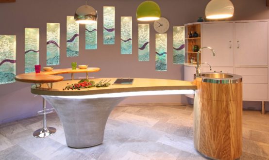 bespoke concrete kitchen island private pool house